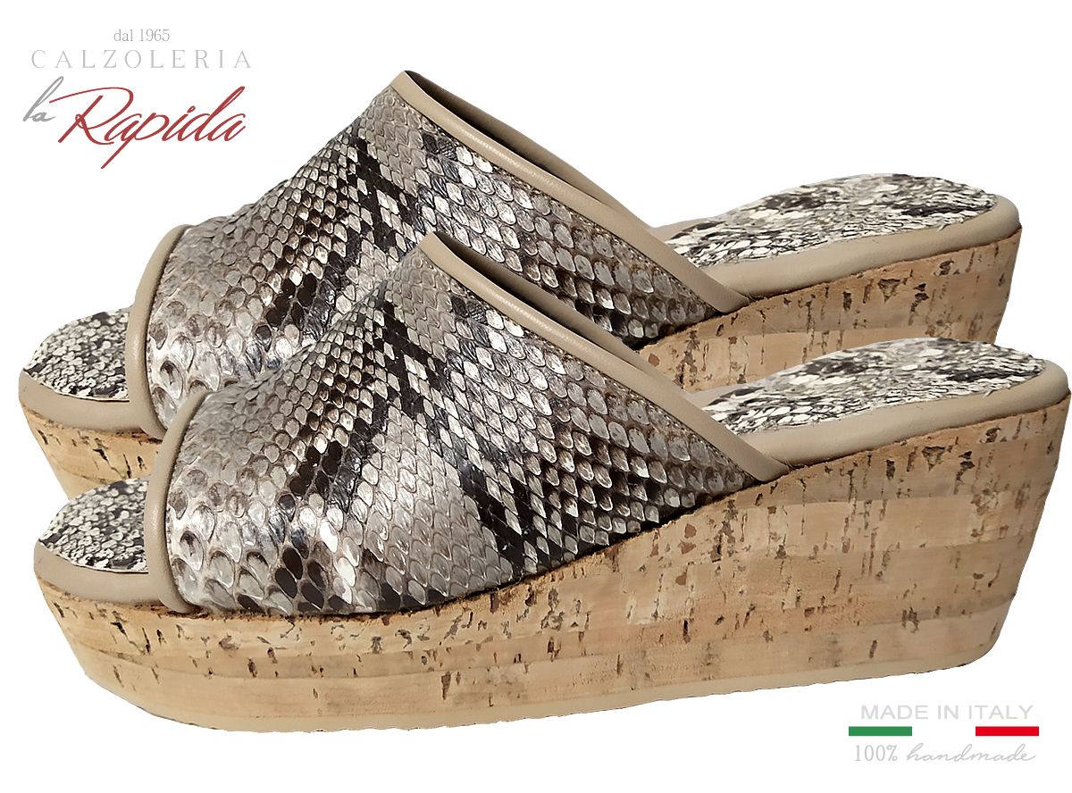 Zeppa Donna Pelle Stampato Serpente in Sughero Estate Eleganti