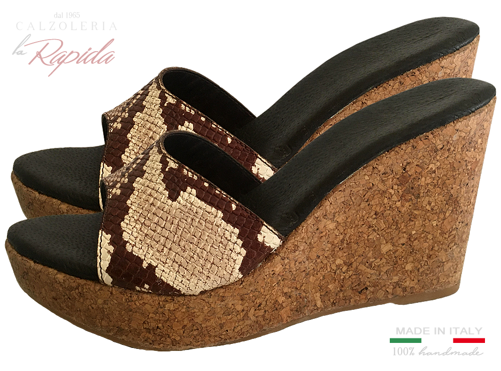 Zeppa Donna in Sughero Pelle Stampato Serpente Estate