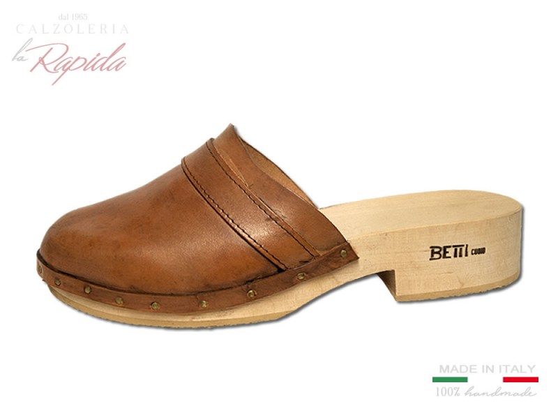 Zoccoli in legno uomo fascia in pelle cuoio naturale | La Rapida