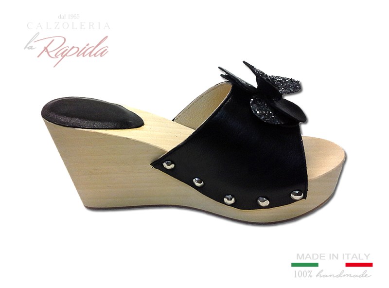► Zeppe Donna 2024 Estive Eleganti Nere con Fiore 100% Made in Italy