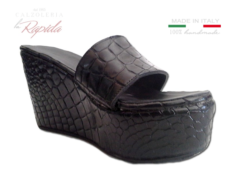 ► Zeppe in Sughero rivestite in Pelle Nera | 100% Made in Italy | LA RAPIDA