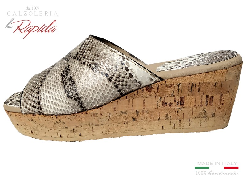 Zeppe Donna 2024 in Sughero con fascia in Pelle Serpente