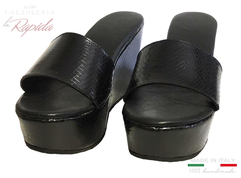 Zeppe Donna in Sughero e Pelle Pitone Nera Estate 2024 2024