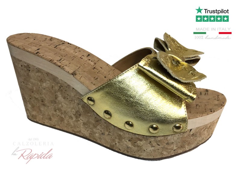 Zeppe Donna Sughero Fiocco Oro