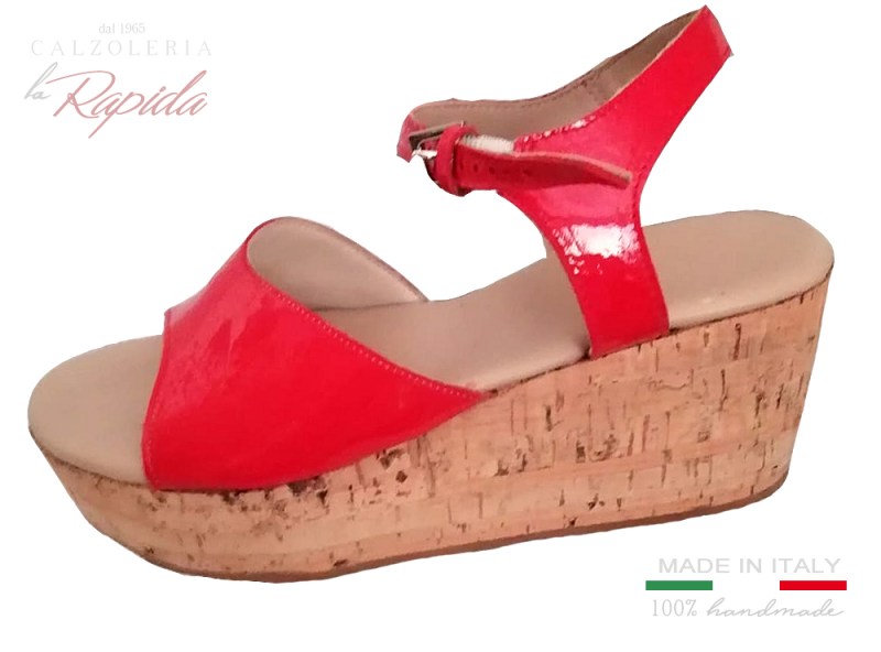 Sandali Donna Rossi con Zeppa in Sughero Pelle Laccato Lucida Novità