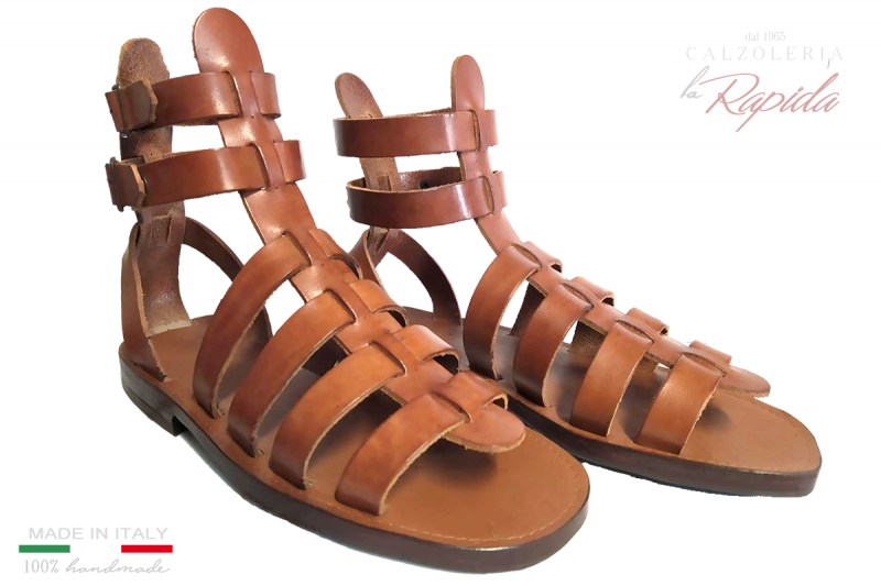 Sandali Schiavo Uomo Romani Gladiatore Pelle Cuoio 100% Made in Italy