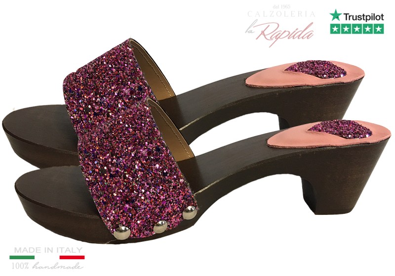 Zoccoli Bambina Glitter Viola in Legno Estate
