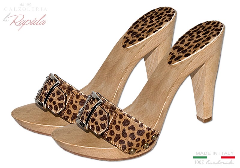 Zoccoli Estate 2024 Maculati Sexy con Strass Taco in Legno Fine