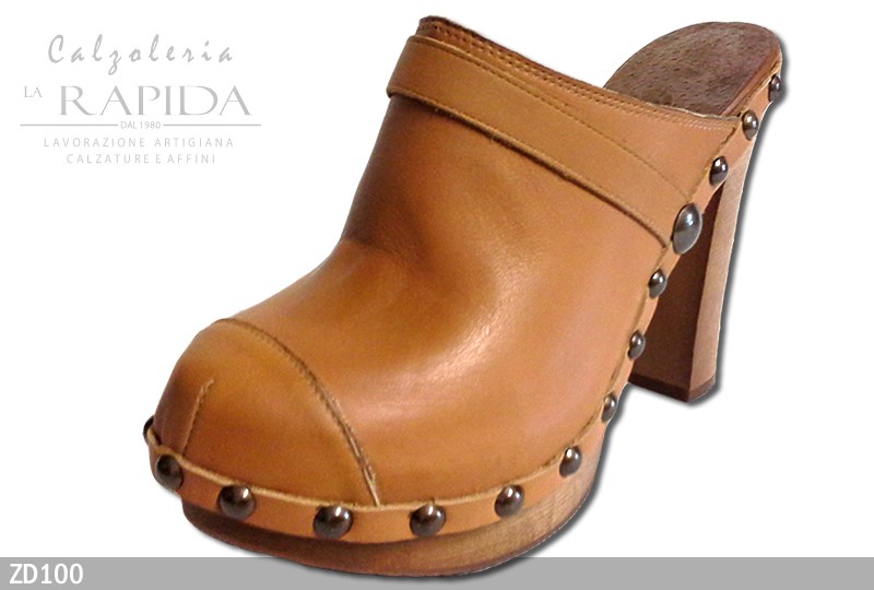 Zoccoli donna chiusi tacco alto sexy color cuoio naturale | LA RAPIDA