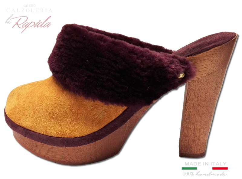 Sabot donna invernali con pelo | Pelliccia bordeaux