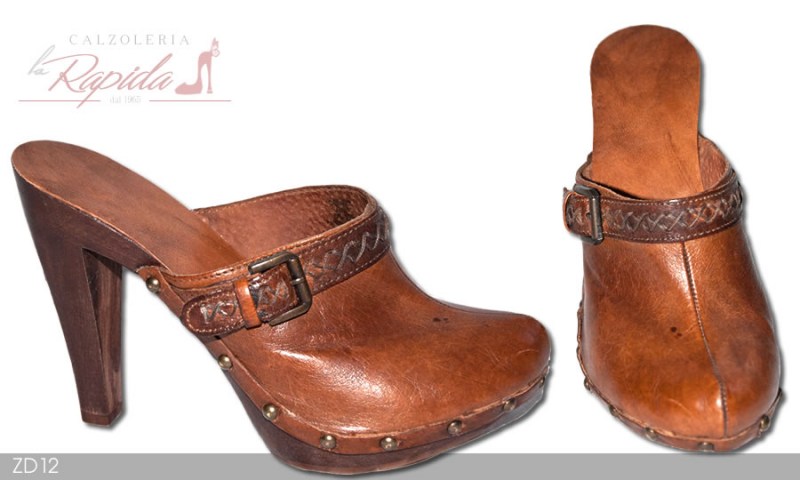 Zoccoli chiusi Vintage Donna in pelle stile retrò con cinturino | La Rapida
