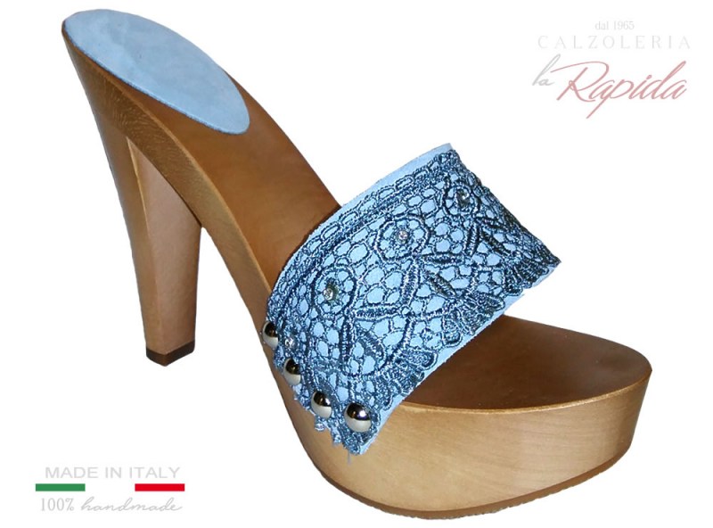 Zoccoli Azzurri Acquamarina in Pelle Estate Mules Clog Summer 2024