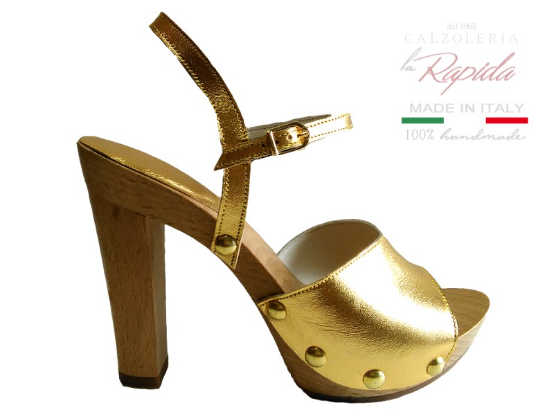 Sandali con Tacco da Donna in Pelle Oro Tacco fine elegante