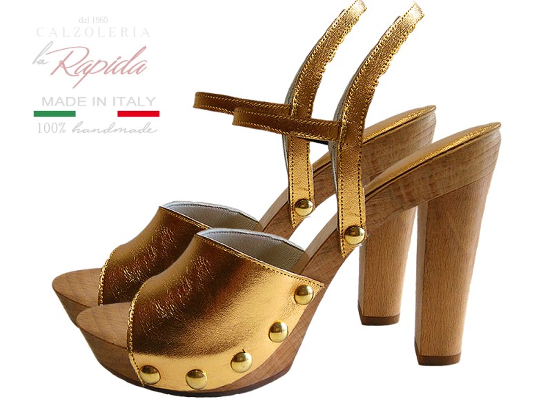 Sandali con Tacco Gioiello pelle Oro Tacco Fine Eleganti Estivi