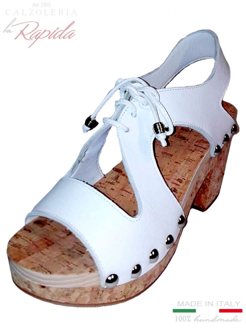 Scarpe donna con tacco | Scarpa in sughero in pelle bianca | LA RAPIDA