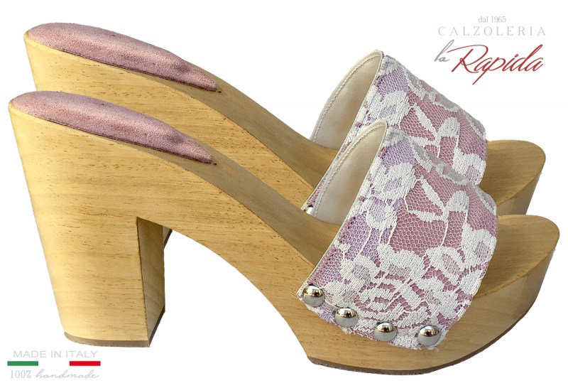 Zoccoli Donna in Legno Sexy Mules Shoes Clogs white lace Woman 
