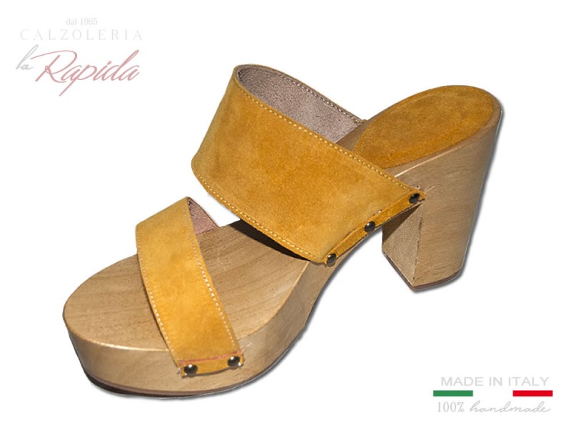 Zoccoli Donna 2024 Giallo Ocra Pelle Camoscio Estate