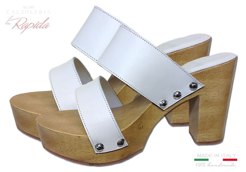 Zoccoli Moda Estate 2024 Doppia Fascia in Pelle Bianca