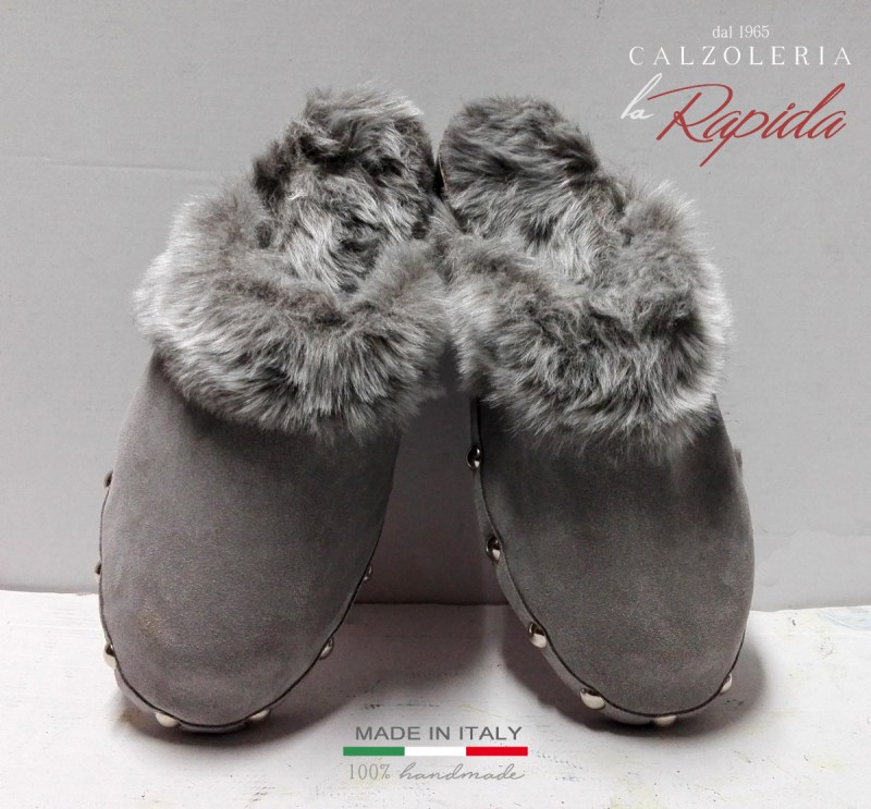 ► Sabot chiusi in pelle e legno da donna con pellicciotto caldo | LA RAPIDA