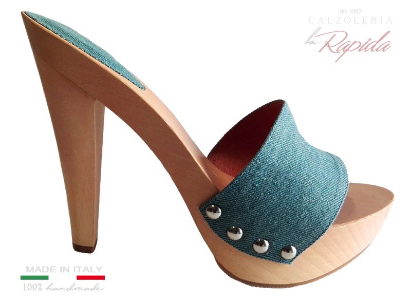 Zoccoli da Donna con Fascia Jeans Tacco 12 in Legno | La Rapida