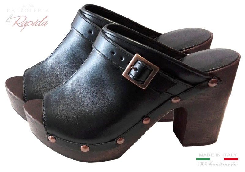 Zoccoli Svedesi Mules Clogs Swedish Marroni in Pelle