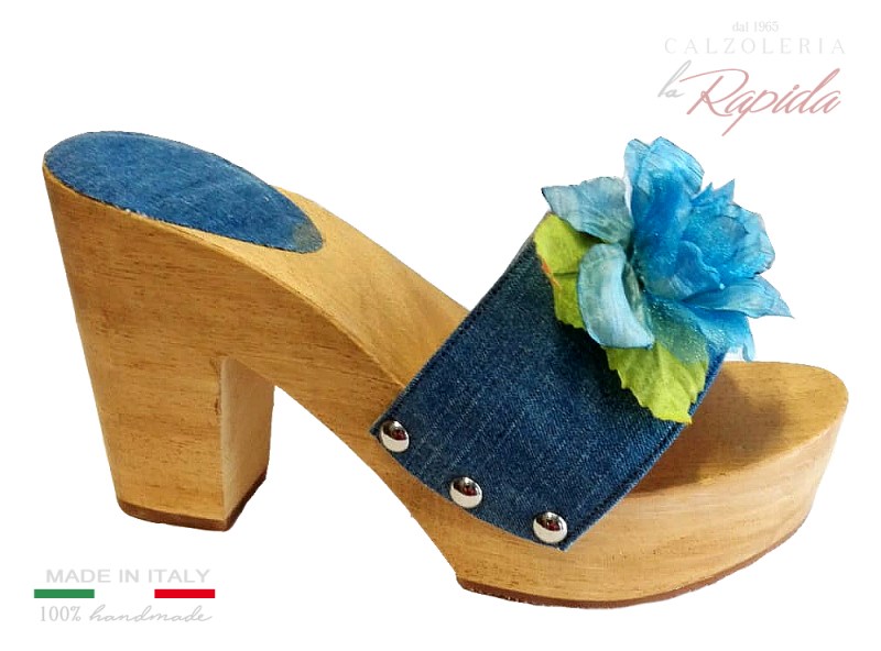 Zoccoli donna Tessuto Denim Jeans con Fiore Estate | LA RAPIDA