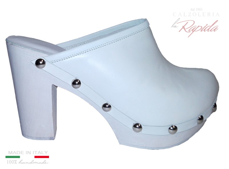 ► Sabot Zoccoli chiusi donna in pelle bianca | LA RAPIDA
