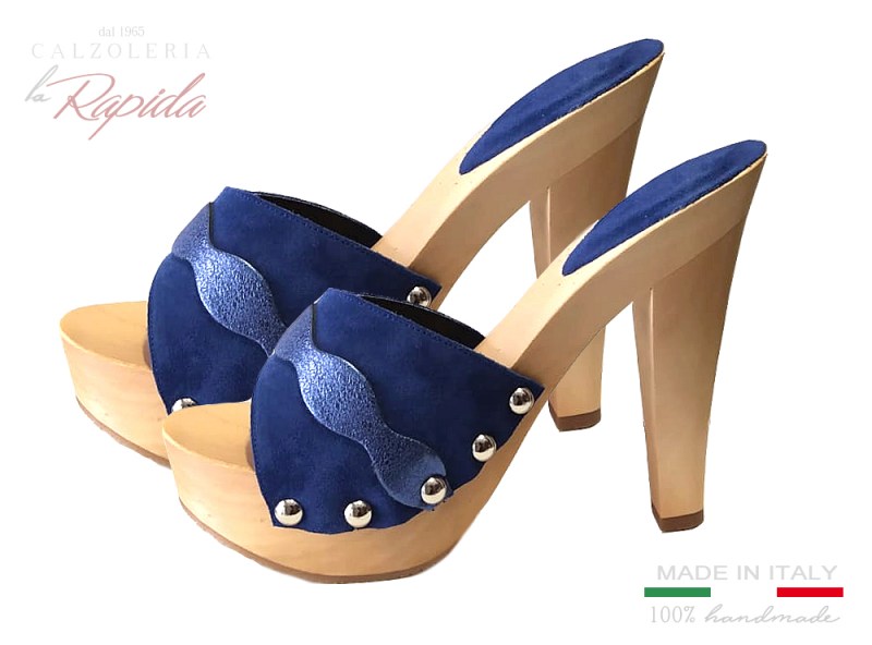 Zoccoli Donna Fascia Blu Camoscio Tacco 12 | La Rapida