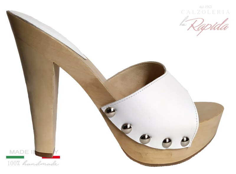Zoccoli Tacco a Spillo Pelle Bianca Artigianali Mules Clogs Summer 