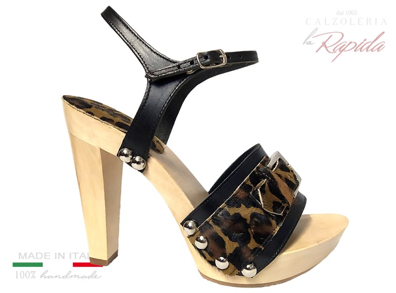 Mules Leopardati Tacco 13 cm, Sandali con Tacco Eleganti per serate Estive
