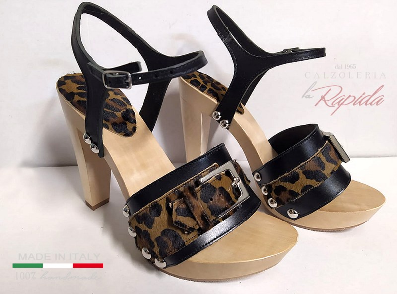 Mules Leopardati Tacco 13 cm, Sandali con Tacco Donna Estate