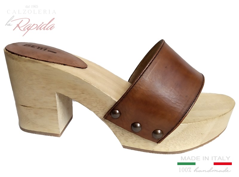 Zoccoli Donna Estate Pelle e Cuoio Naturale Fascia Semplice ed Elegante