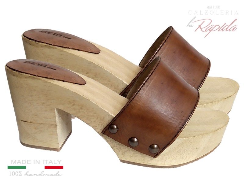 Mules Clogs Zoccoli Artigianali da Donna in Pelle Naturale