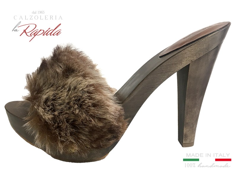 Zoccoli Pelliccia Sexy Tacco in Legno a spillo Elegante Made in Italy