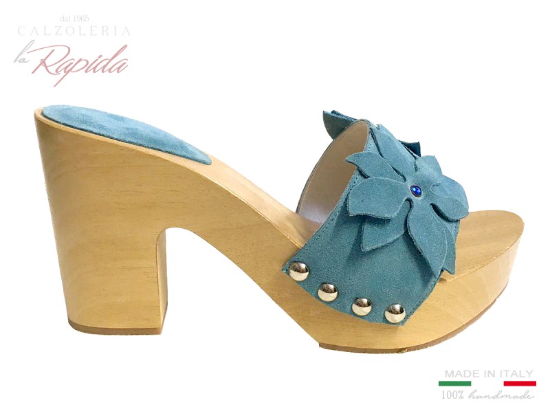 Zoccoli da Mare Azzurri Millefiori con Strass Blue Tacco medio in Legno