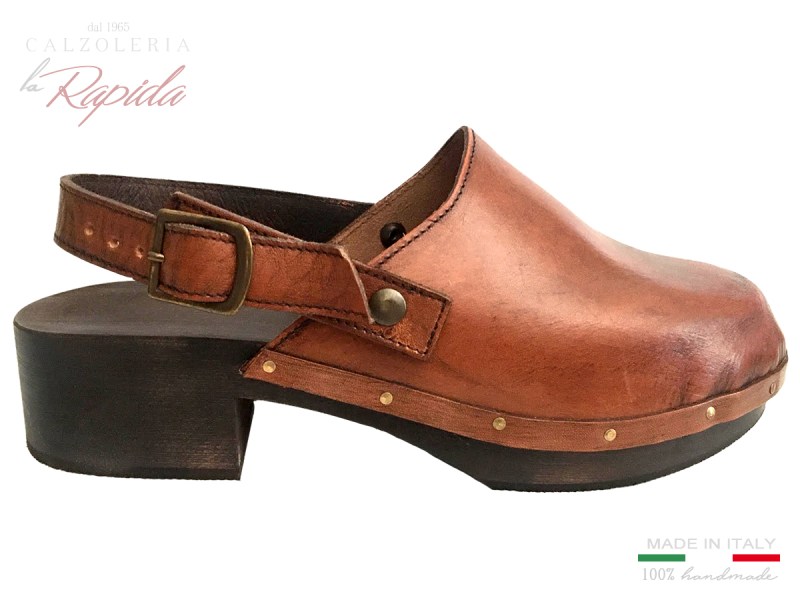 Clogs Donna Tacco Medio in Legno con Laccio Estate