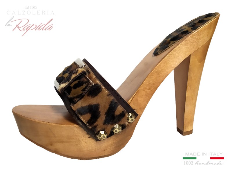 Zoccoli Leopardati da Donna Tacco in Legno Alto fine Novità Estate