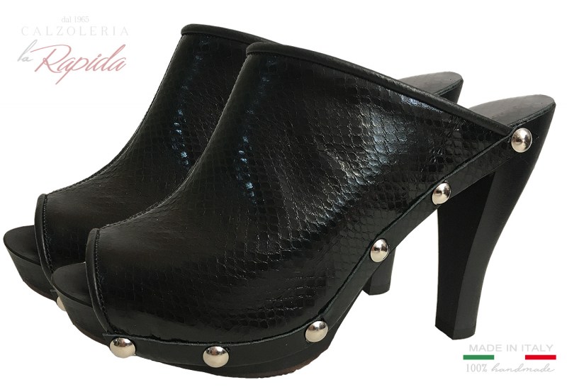 Zoccoli Sabot Neri Donna Eleganti Fascia Pelle Serpente