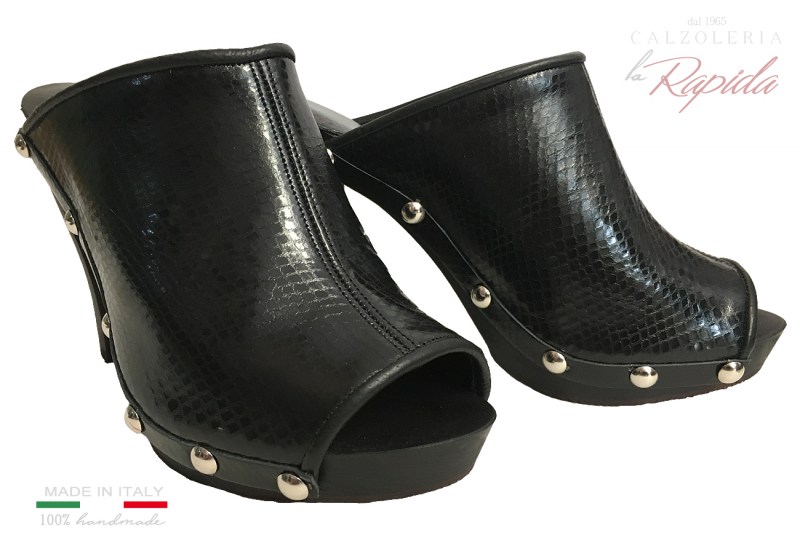 Mules Shoes Black Clogs Woman Sabot Donna in Pelle