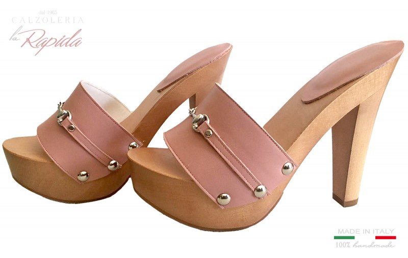 Zoccoli 2024 Glam Donna in Legno Fascia Rosa con Decorazione Eleganti