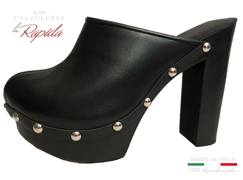 Sabot Donna Neri in Pelle Borchie Argento Sabot e Mules per Donna