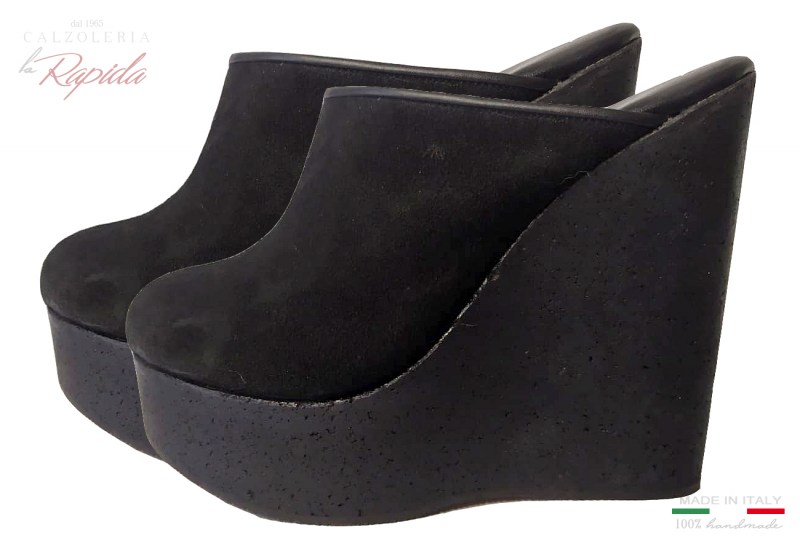 Scarpe con Zeppa Donna Cork Wedges Zeppe Donna Nere in Pelle