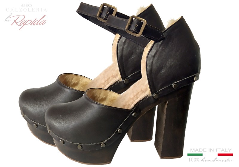 Zoccoli Svedesi Scarpe Tacco Legno Pelo Invernali Winter Mules Clogs