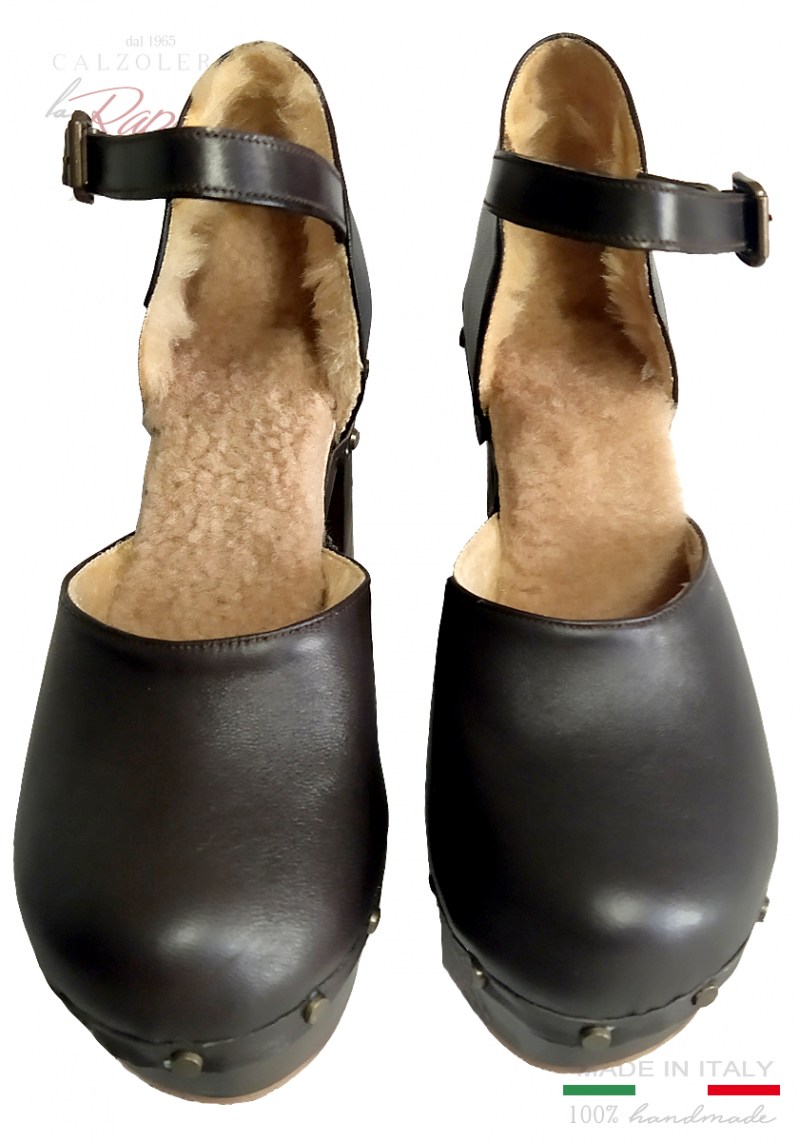 Scarpe invernali con pelo da donna tacco alto Mules Clogs Winter