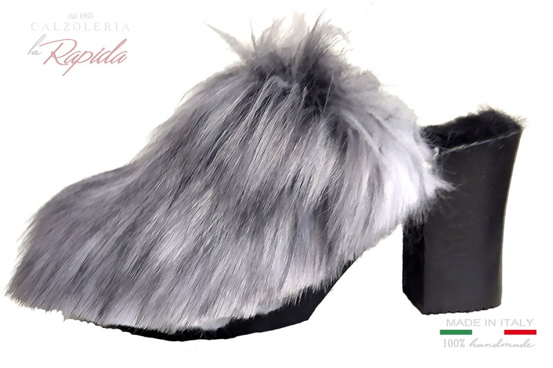 Sabot Donna Pellicciotto Pantofole Con Pelo Grigio | La Rapida
