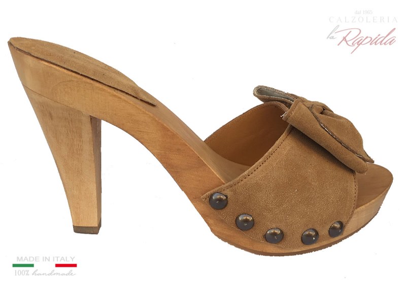 Zoccoli con Fiocco Donna Estate 2024 Artigianali Tacco Fine in Legno
