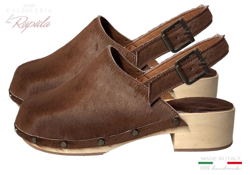 Zoccoli Svedesi in Pelle Cavallino con Laccio Made in Italy