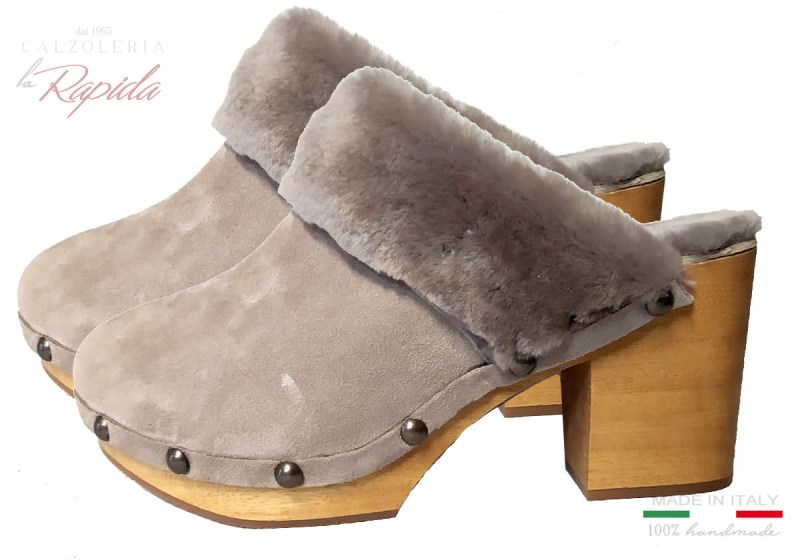 Sabot Donna Pelliccia Beige Tortora Autunno Inverno 2024 | La Rapida