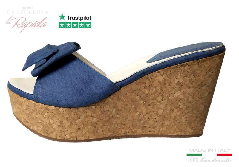 Ciabatte Eleganti con Zeppa Sughero Estate 2024 Denim Jeans
