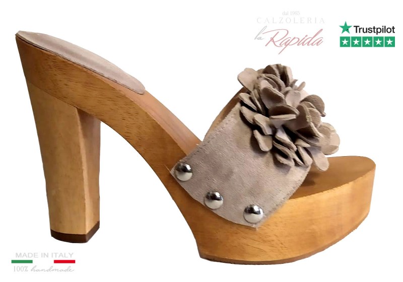Zoccoli Legno Moda 2024 in Pelle Tortora Beige | La Rapida